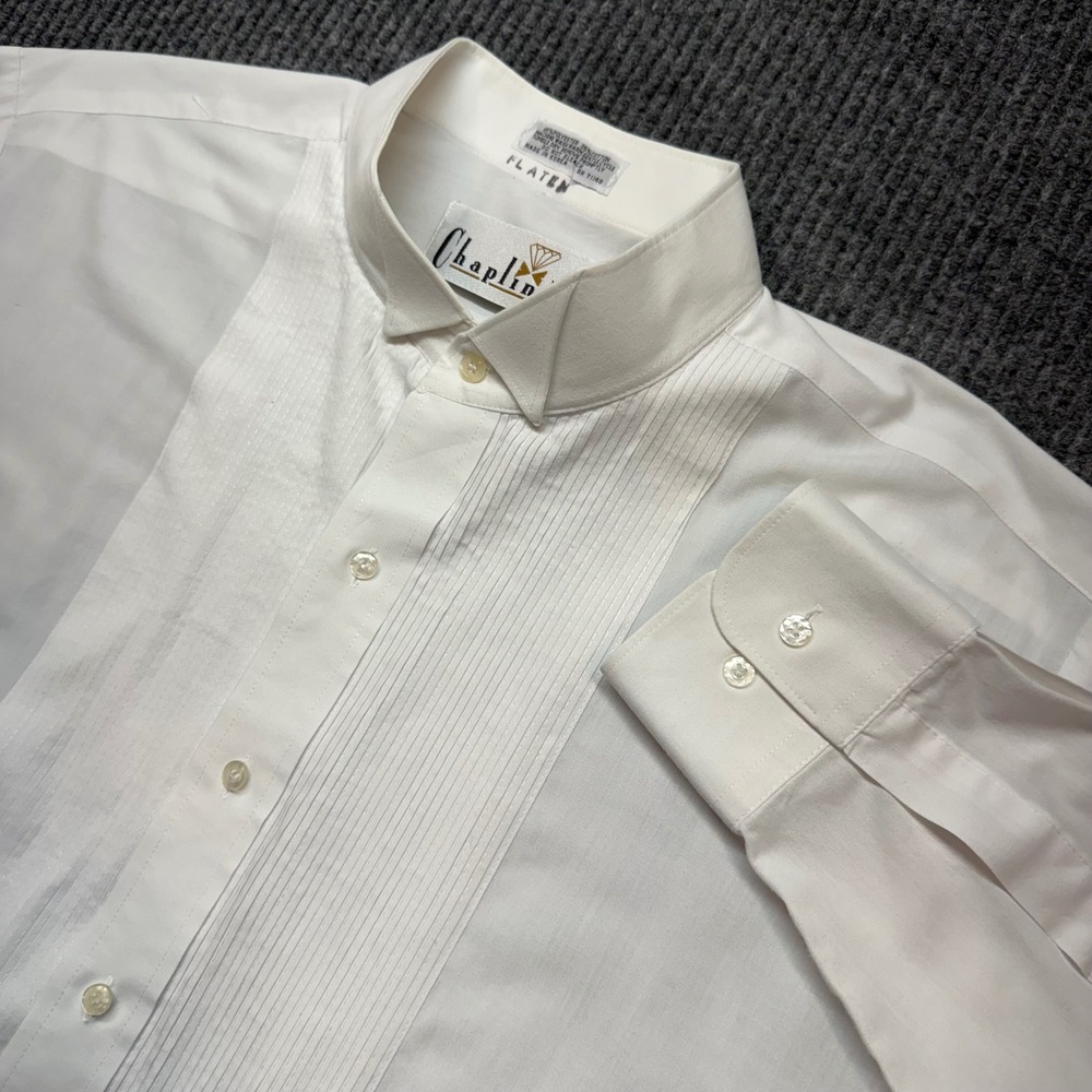 Chaplin Mens XL 34-35 White Tuxedo Shirt Wingtip Collar Pleated Formal